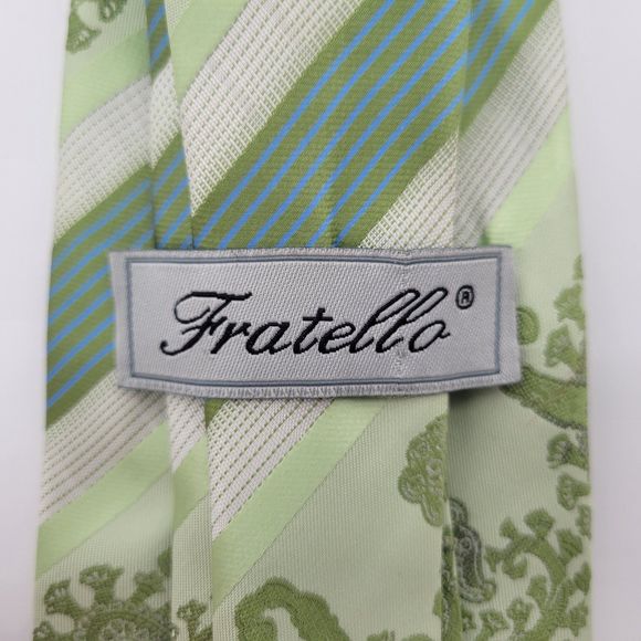 Fratello Men's Embroidered Paisley Tie Green - Picture 5 of 6
